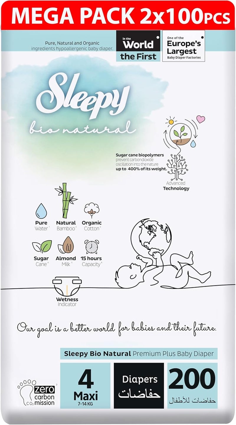 Sleepy Bio Natural Premium Size 4 Diapers | 200 Count | Hypoallergenic & Eco-Friendly - Image 1